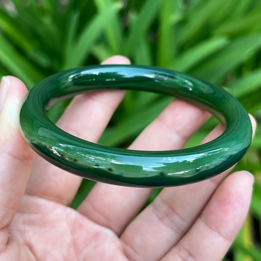 59mm inner diameter‎ green agate round skinny bangle 1473